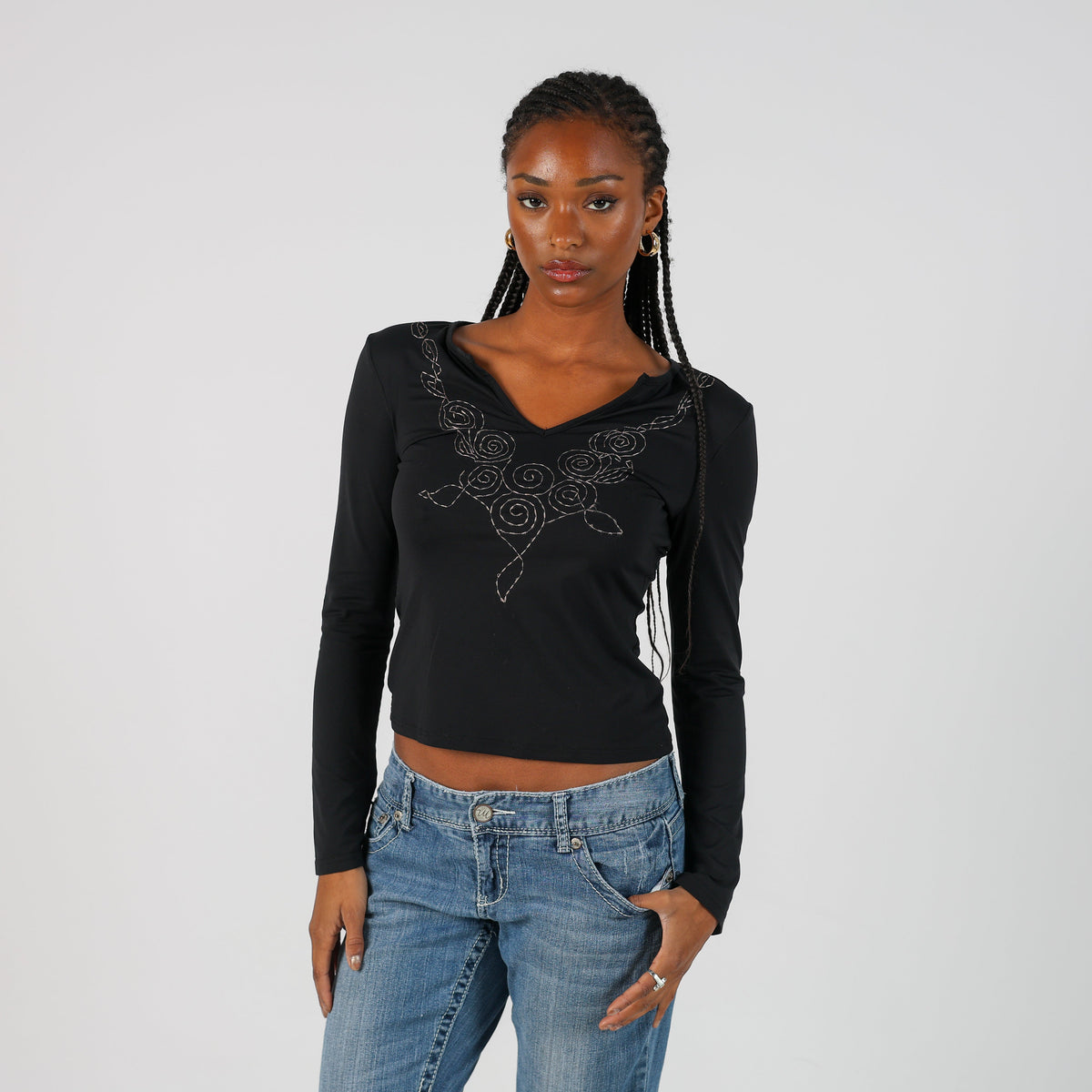 Black Y2K Motivi Long Sleeve Top (S)
