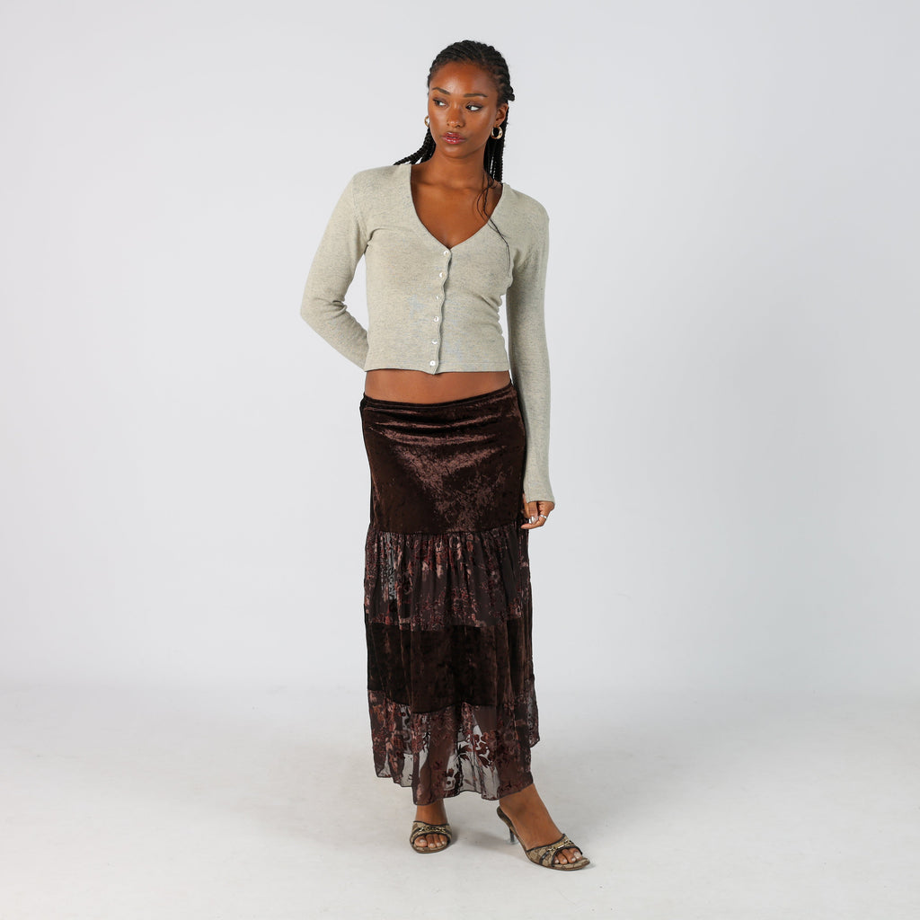 Brown Y2K Cannella Woven Maxi Skirt (S)