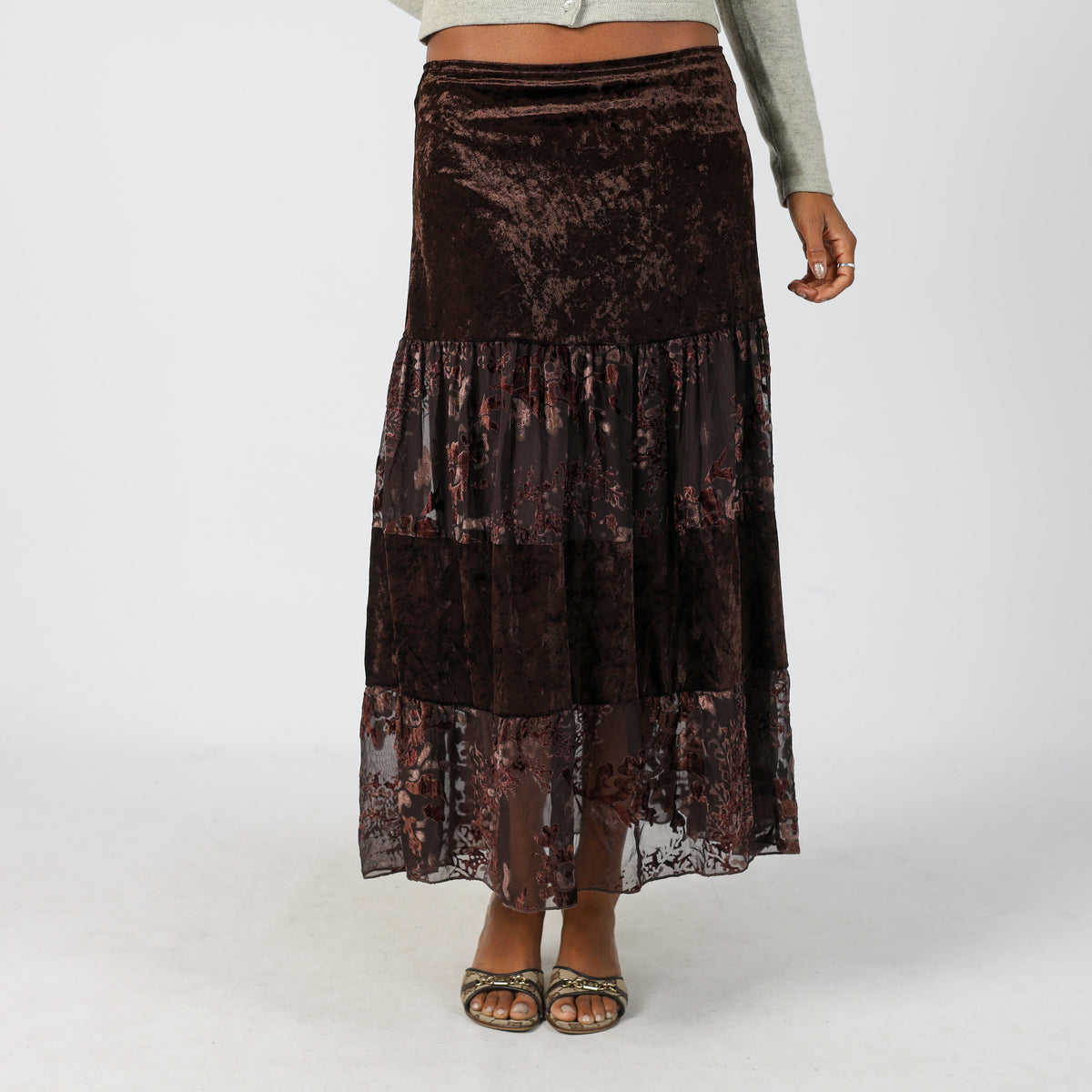 Brown Y2K Cannella Woven Maxi Skirt (S)