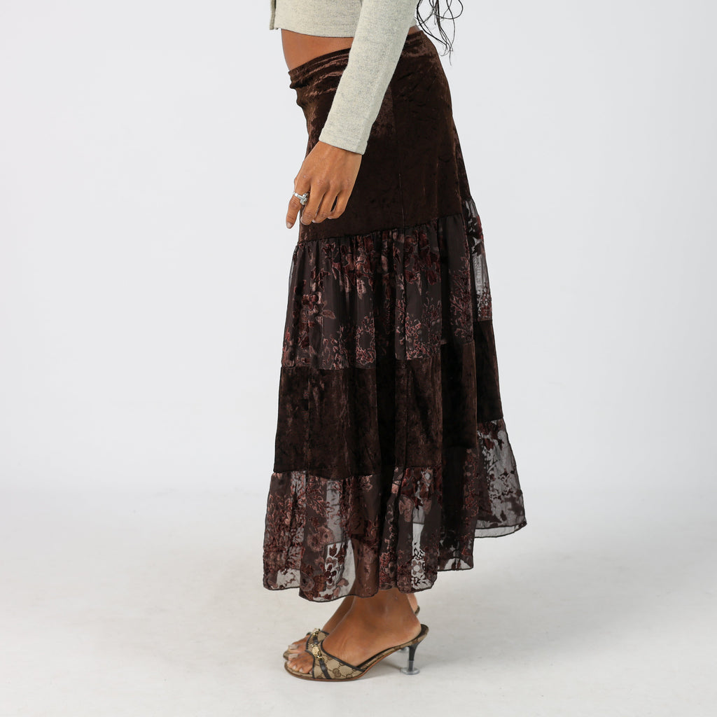 Brown Y2K Cannella Woven Maxi Skirt (S)