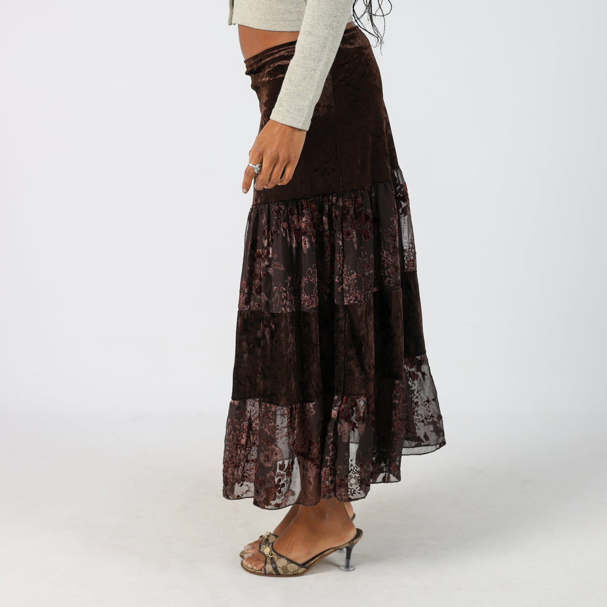 Brown Y2K Cannella Woven Maxi Skirt (S)