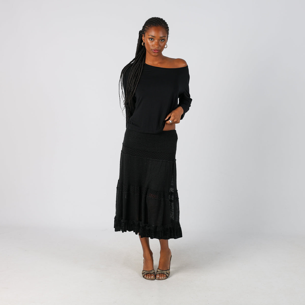 Black Y2K Made in Italy Woven Maxi Skirt Mohair blend (XS)