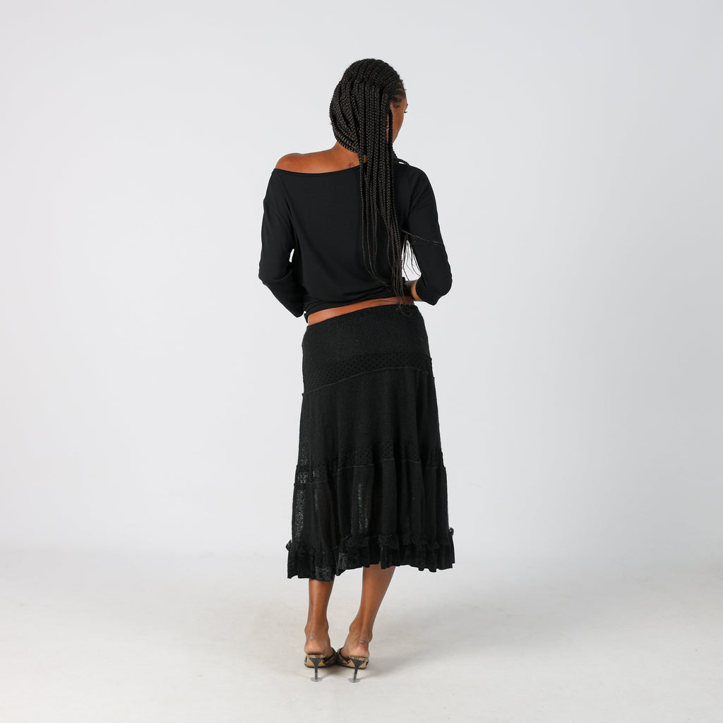Black Y2K Made in Italy Woven Maxi Skirt Mohair blend (XS)