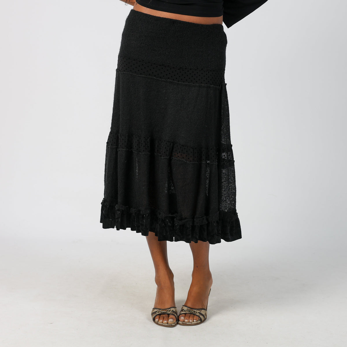 Black Y2K Made in Italy Woven Maxi Skirt Mohair blend (XS)