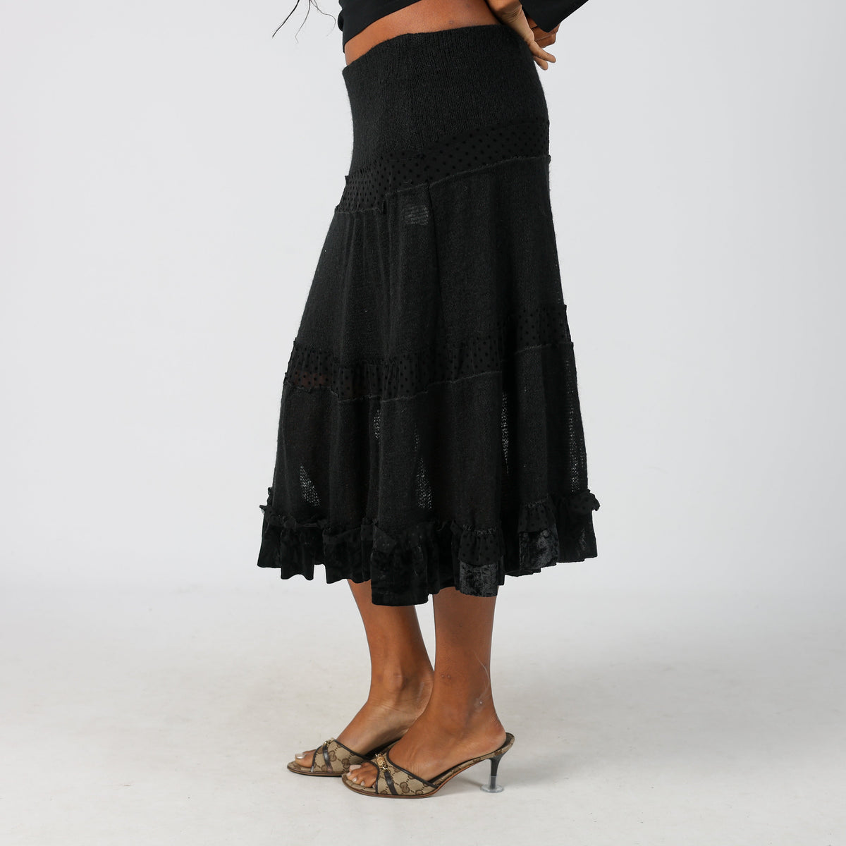 Black Y2K Made in Italy Woven Maxi Skirt Mohair blend (XS)