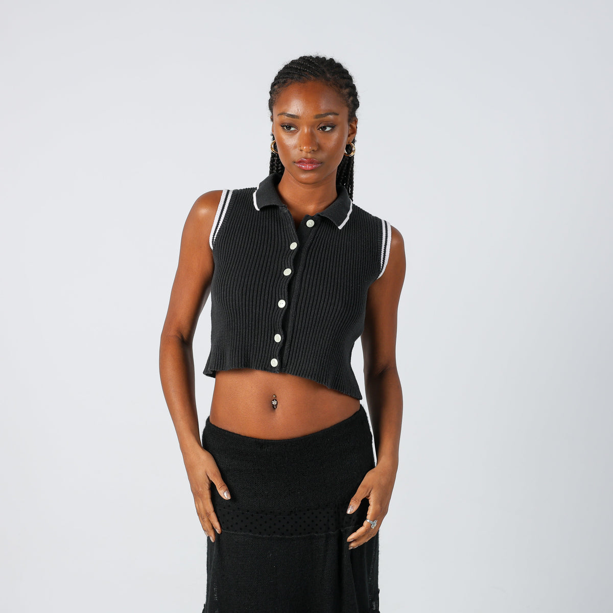 Black Y2K Made in Italy Knitted Top (S)
