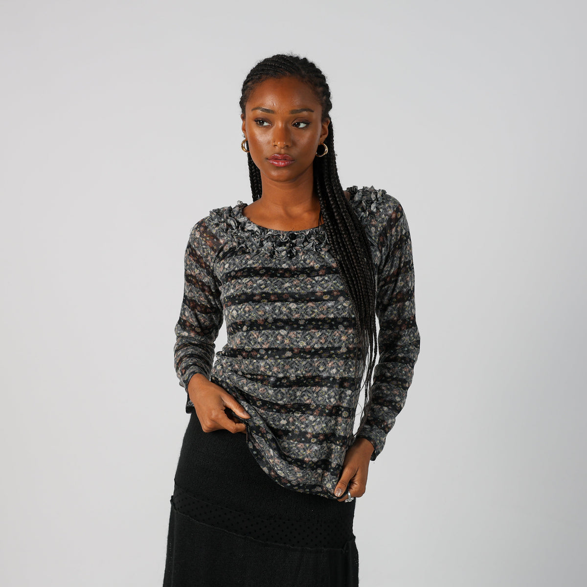 Grey Y2K Long Sleeve Top (S)