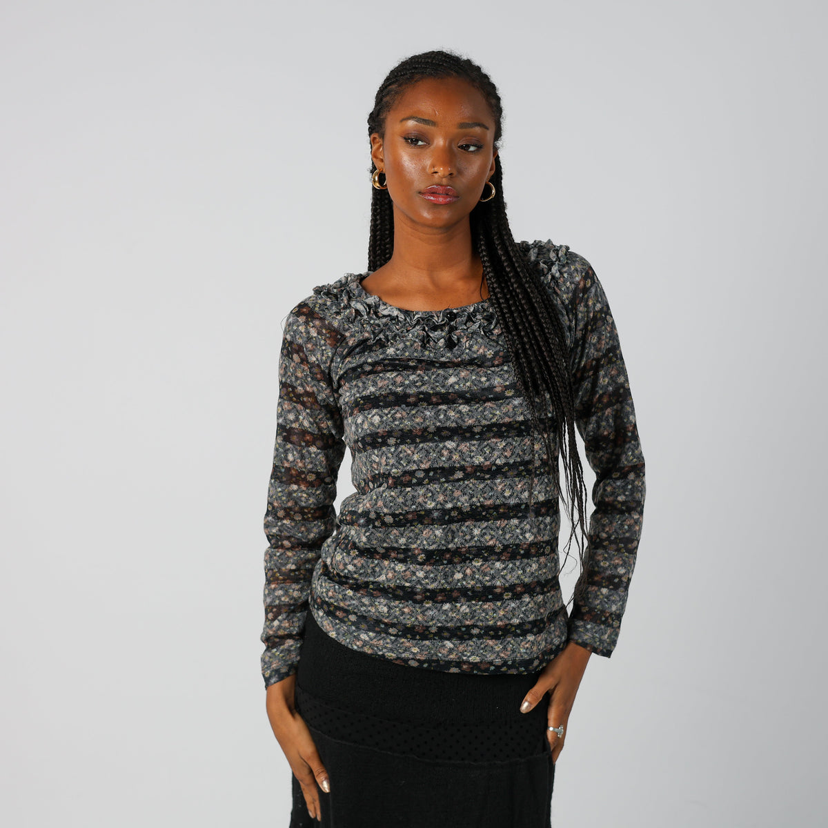 Grey Y2K Long Sleeve Top (S)
