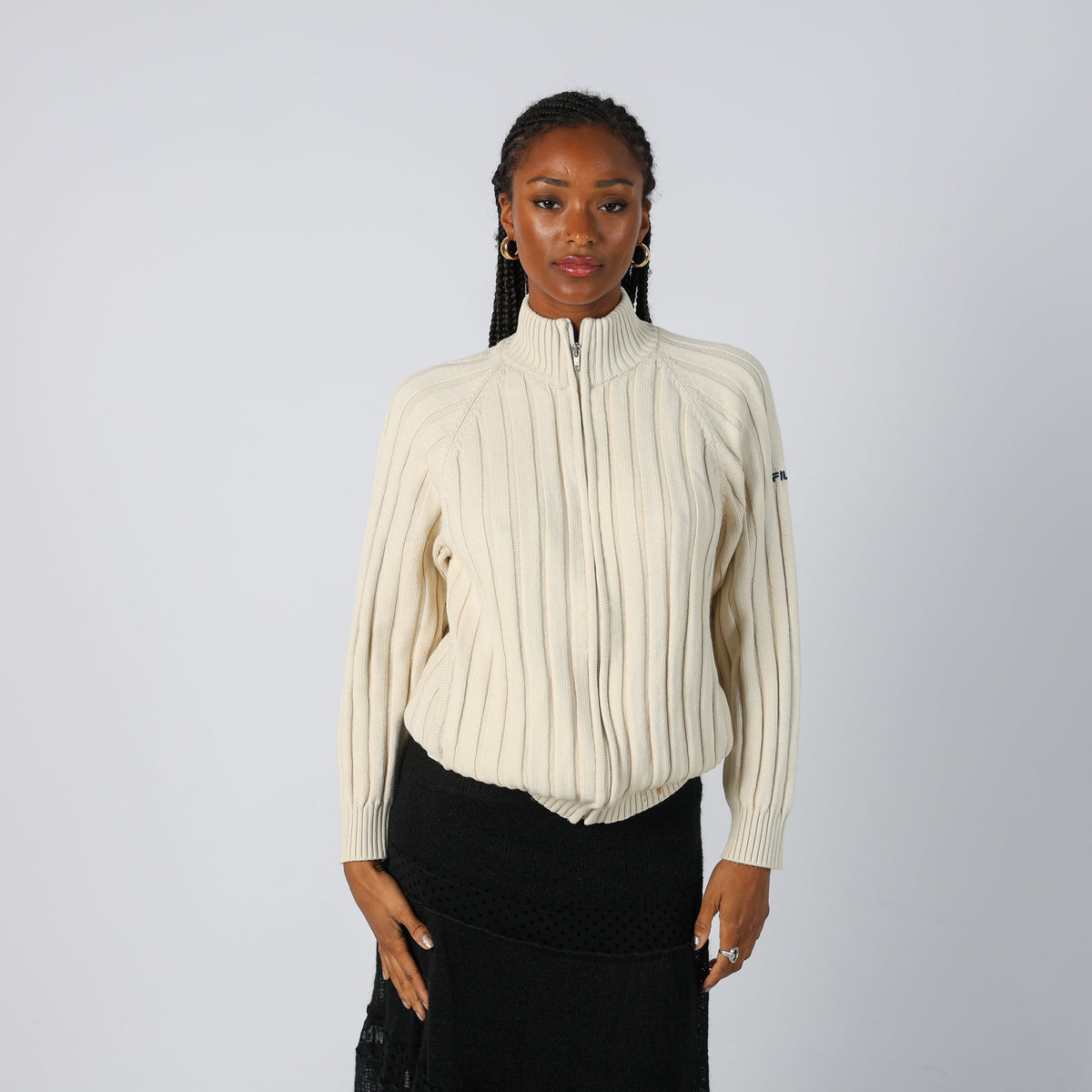 Cream Y2K Fila Knitted Jumper (M)