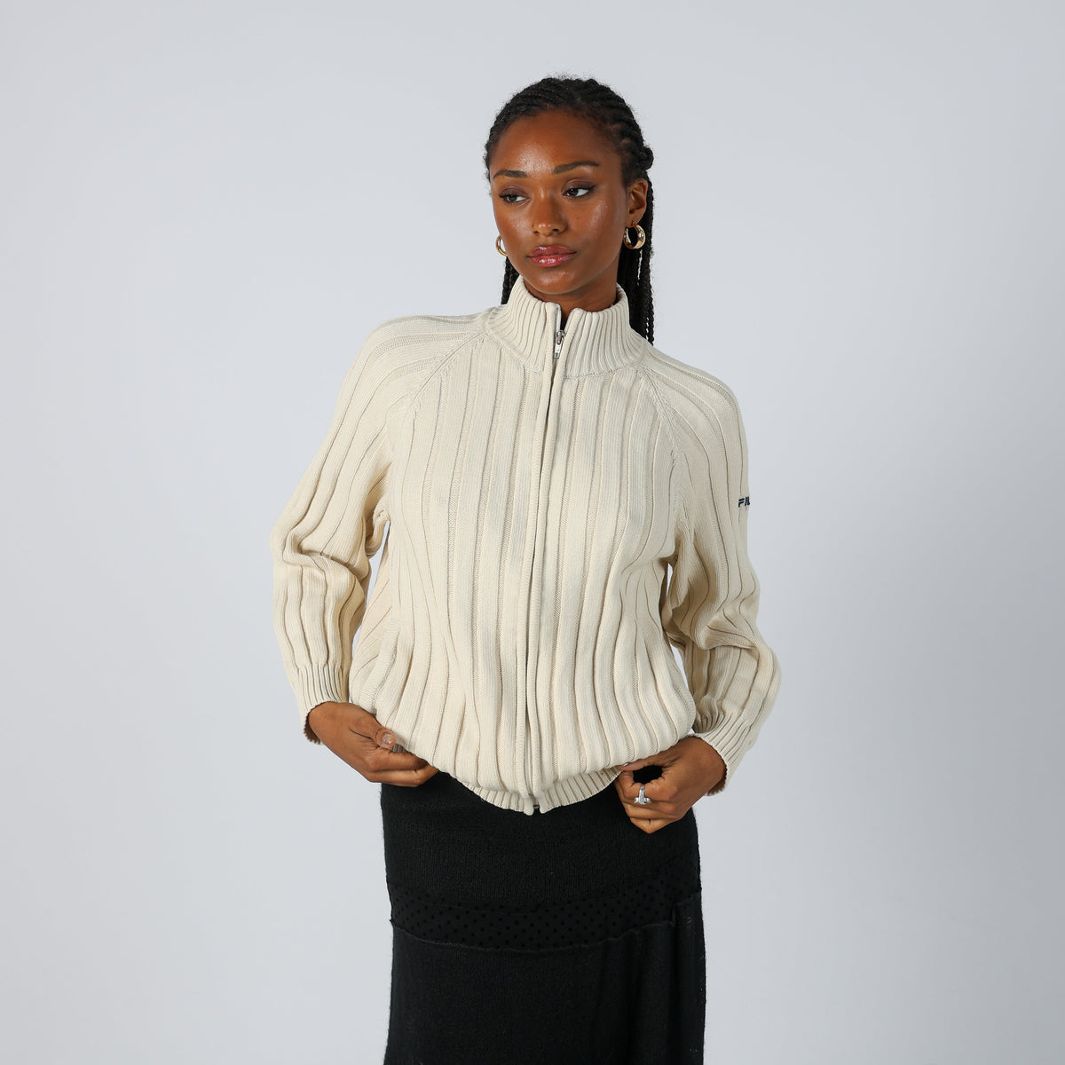 Cream Y2K Fila Knitted Jumper (M)