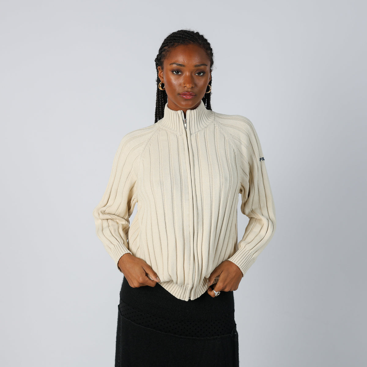 Cream Y2K Fila Knitted Jumper (M)