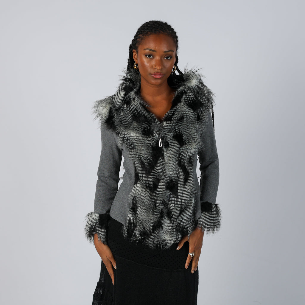 Grey Y2K Knitted Jumper Faux fur (S)