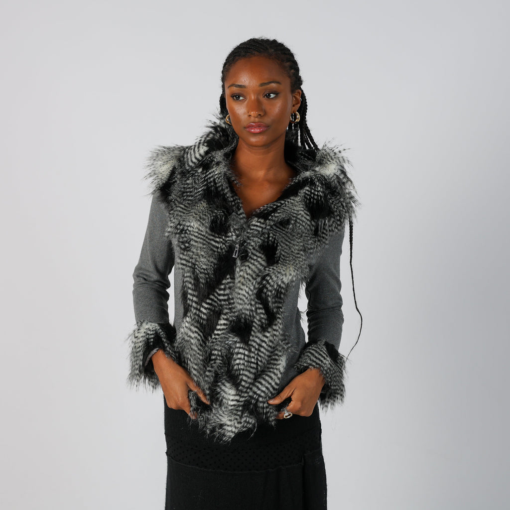 Grey Y2K Knitted Jumper Faux fur (S)