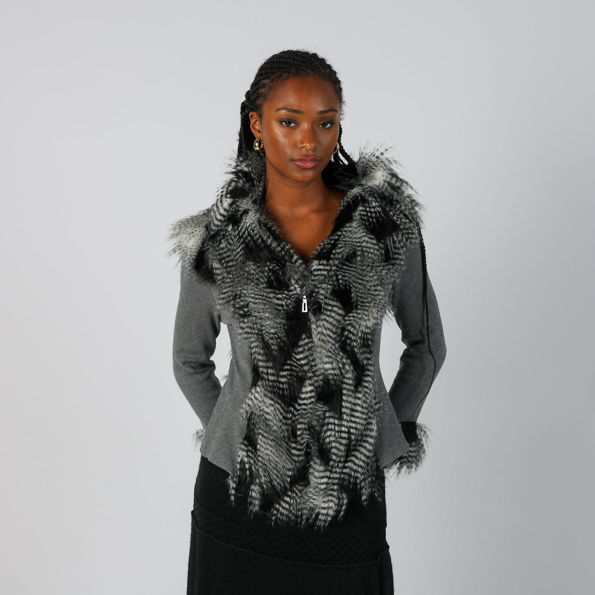 Grey Y2K Knitted Jumper Faux fur (S)