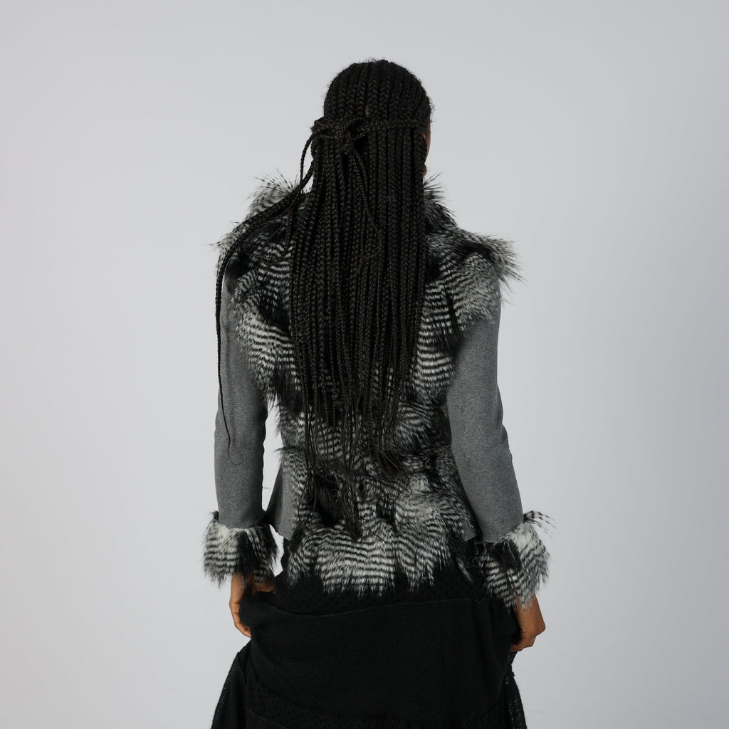 Grey Y2K Knitted Jumper Faux fur (S)
