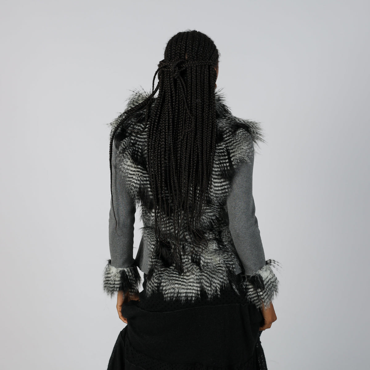 Grey Y2K Knitted Jumper Faux fur (S)