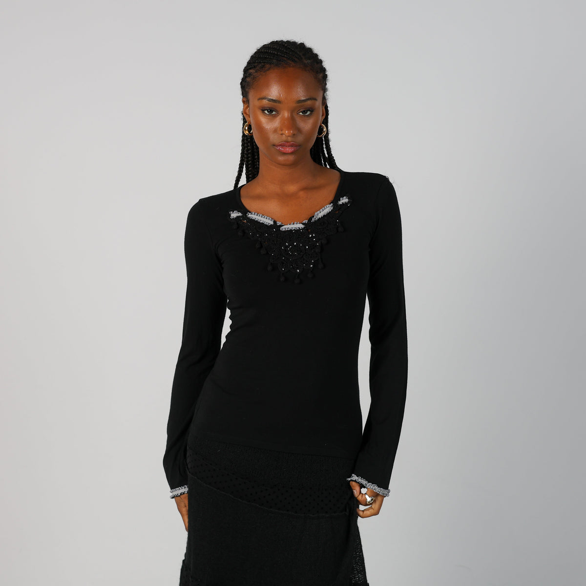 Black Y2K Marella Long Sleeve Top (S)