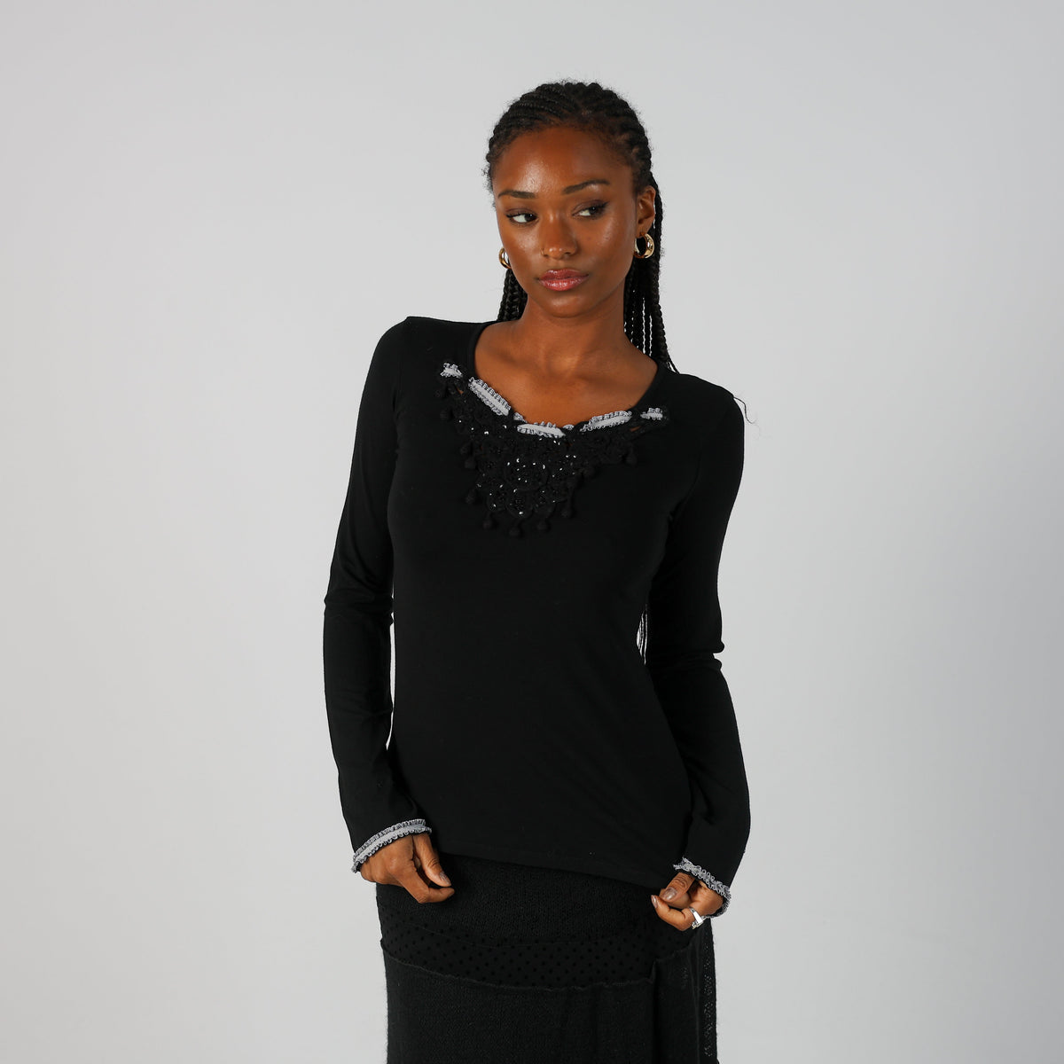 Black Y2K Marella Long Sleeve Top (S)