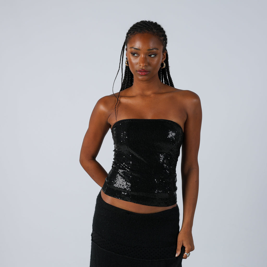 Black Y2K Motivi Cami Sequin bandeau (8)
