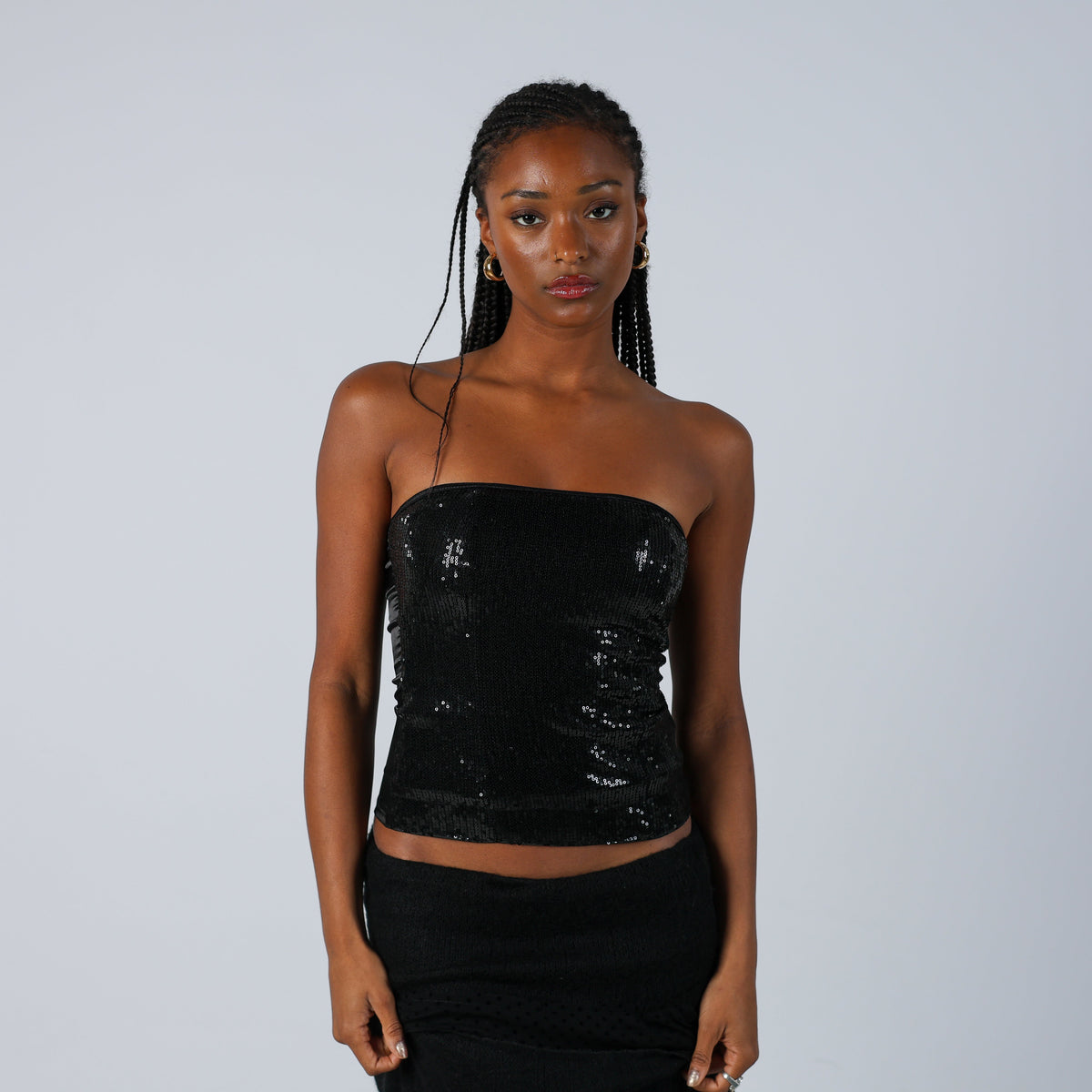 Black Y2K Motivi Cami Sequin bandeau (8)
