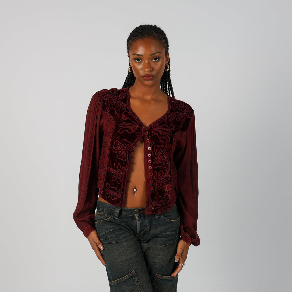 Burgundy Red Y2K Long Sleeve Top (S)
