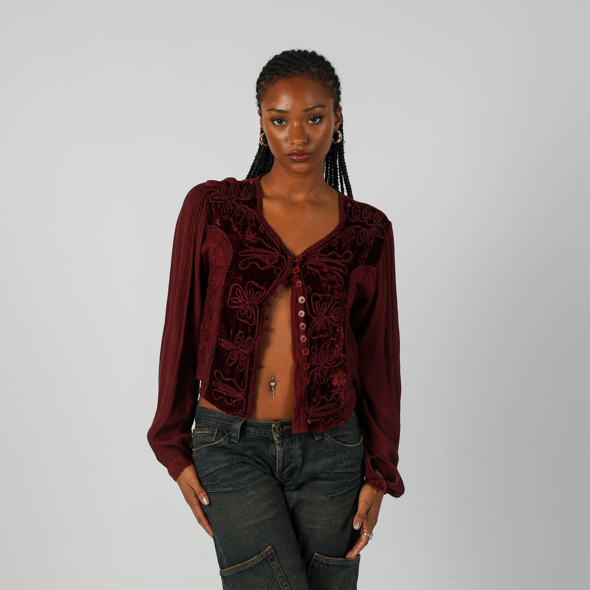 Burgundy Red Y2K Long Sleeve Top (S)
