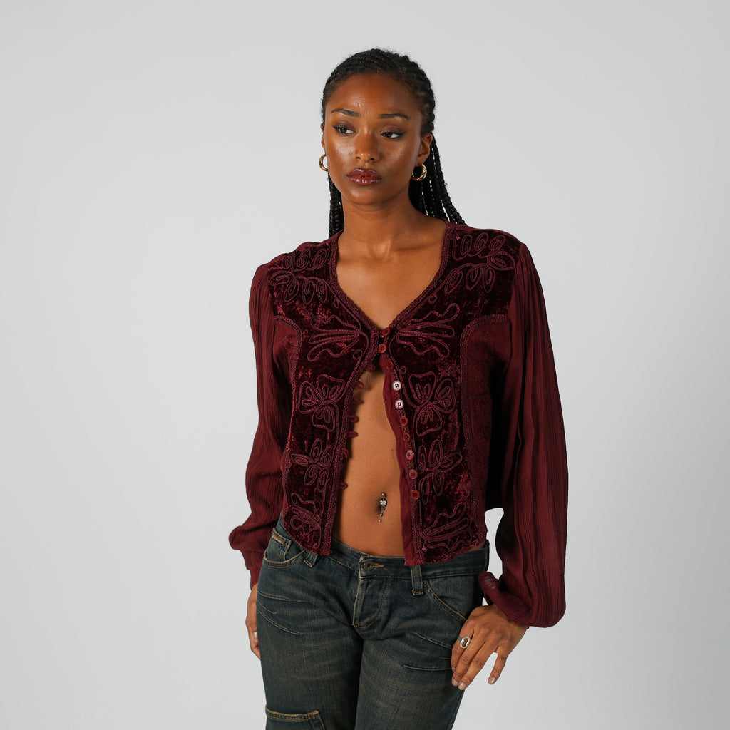 Burgundy Red Y2K Long Sleeve Top (S)