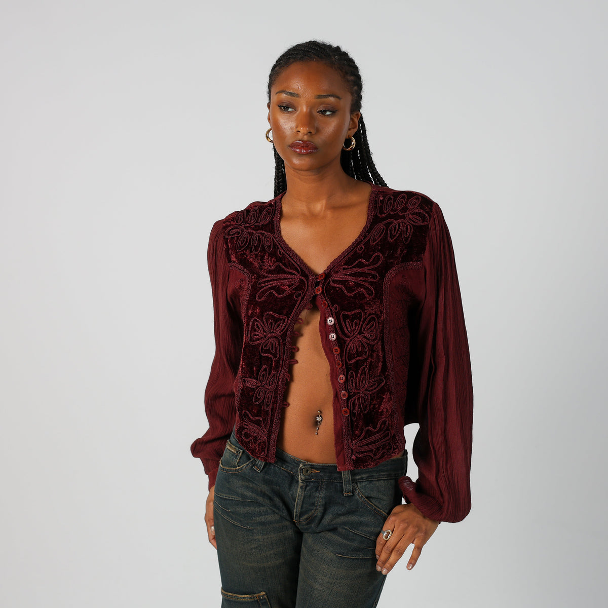 Burgundy Red Y2K Long Sleeve Top (S)