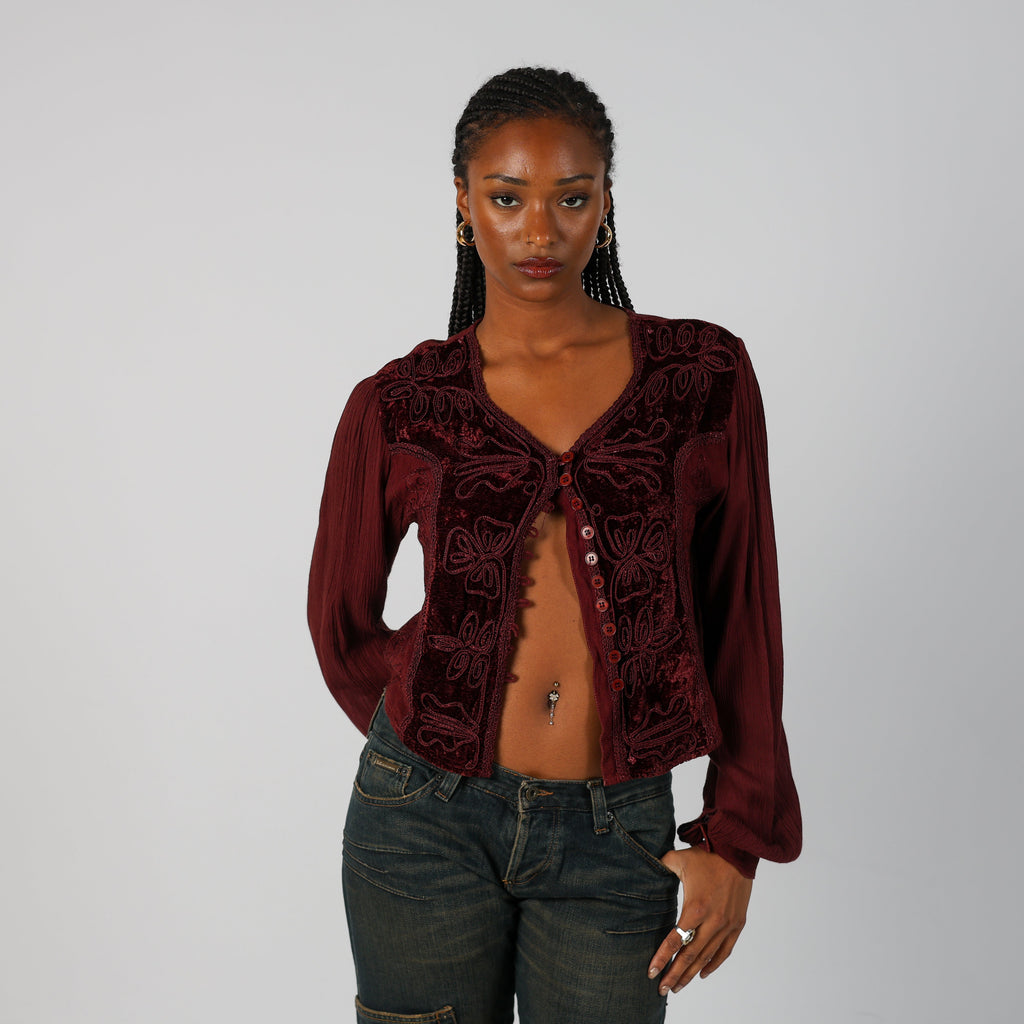 Burgundy Red Y2K Long Sleeve Top (S)