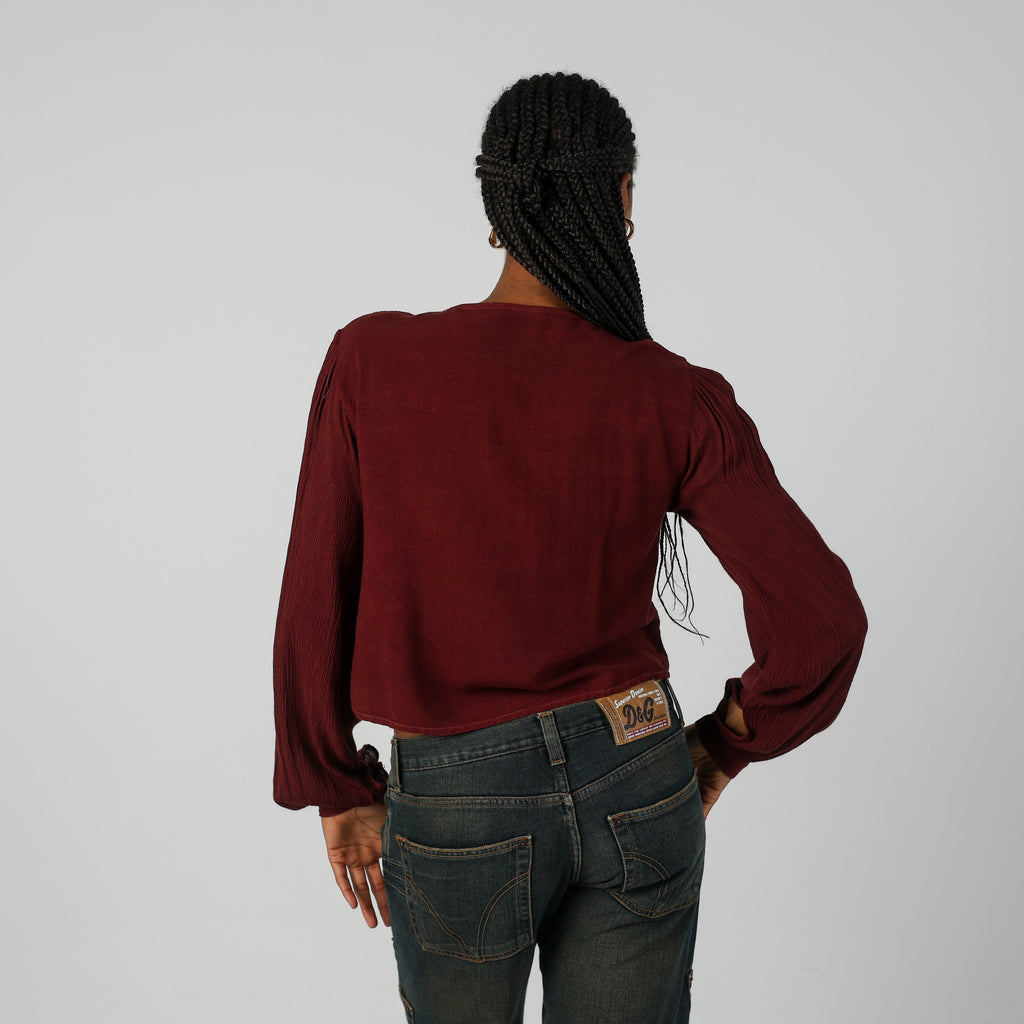 Burgundy Red Y2K Long Sleeve Top (S)