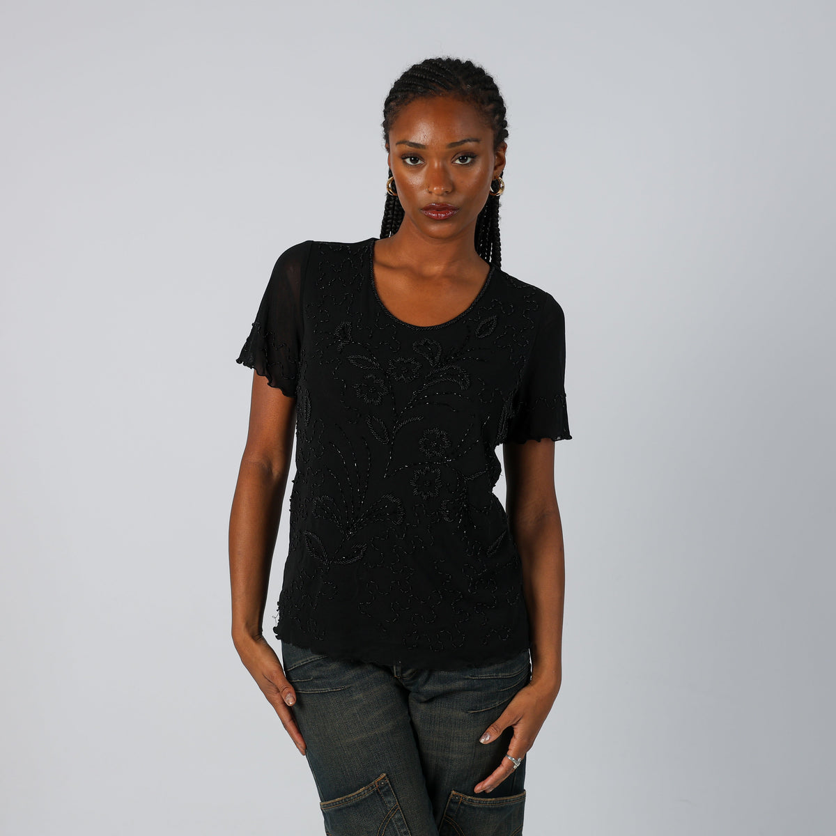 Black Y2K Wan Li Mesh Top (S)