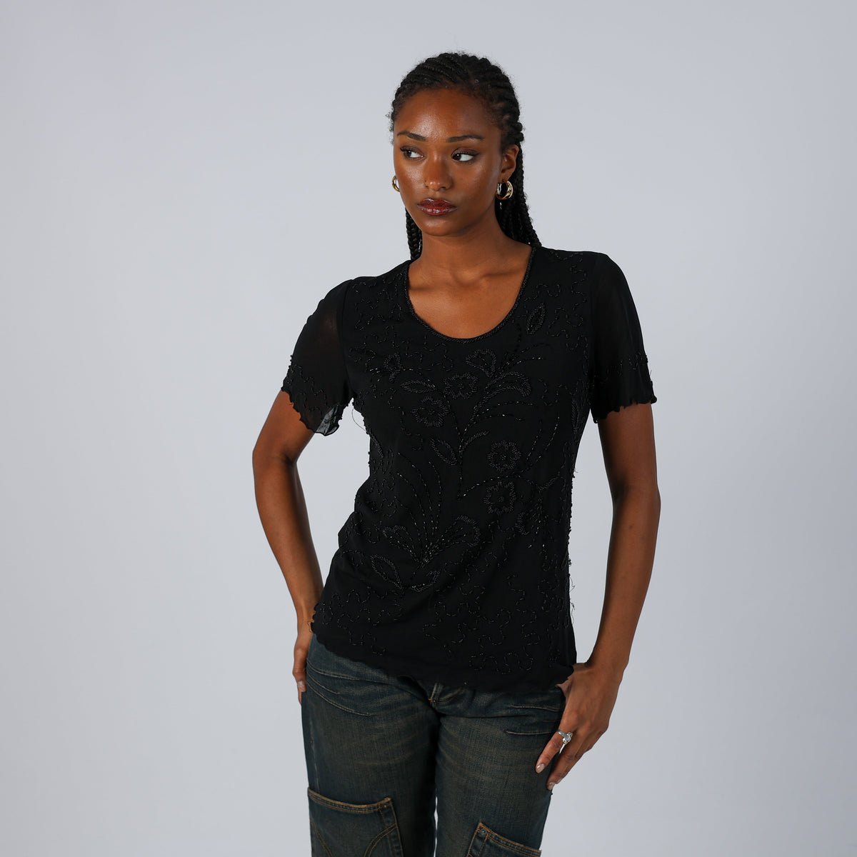Black Y2K Wan Li Mesh Top (S)