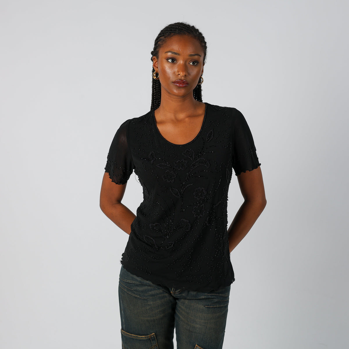 Black Y2K Wan Li Mesh Top (S)