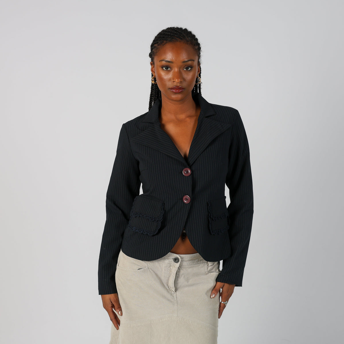 Navy Blue Y2K Blazer Pinstripe (S)