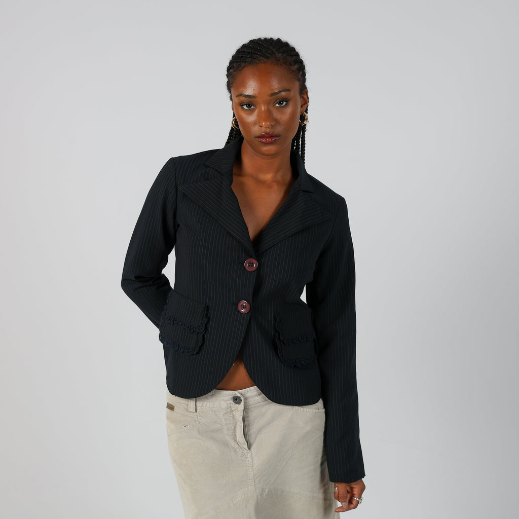 Navy Blue Y2K Blazer Pinstripe (S)