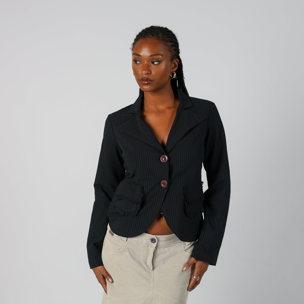 Navy Blue Y2K Blazer Pinstripe (S)