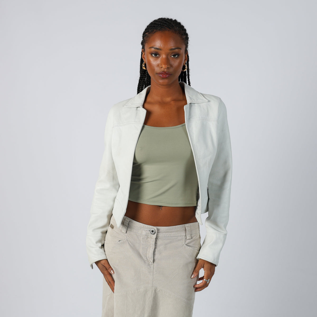 Ivory Y2K Made in Italy Leather Jacket (S)
