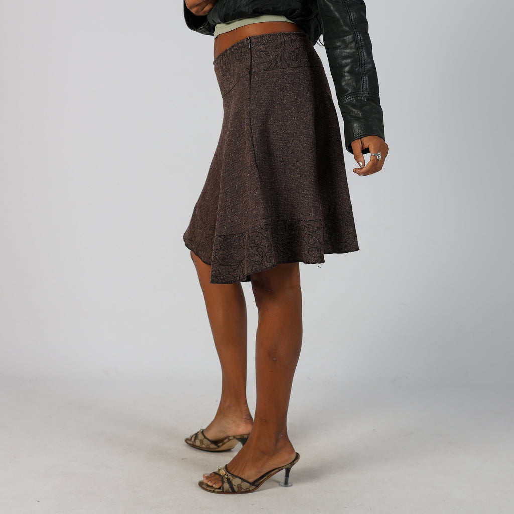Brown Y2K Woven Midi Skirt (S)
