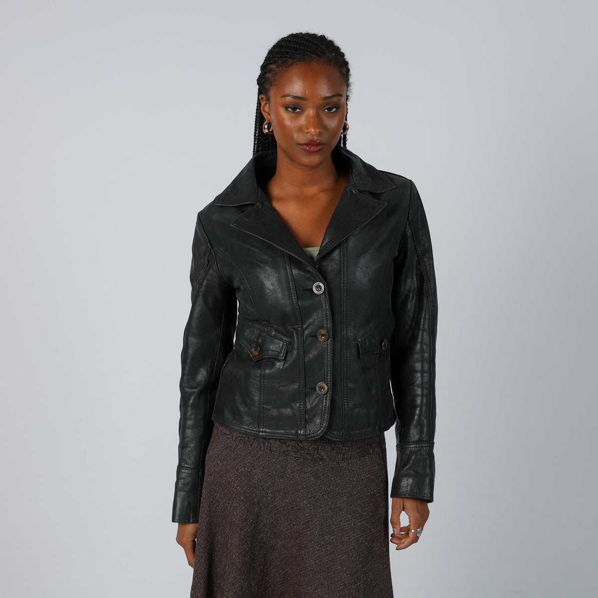 Black 90s Leather Jacket (S)