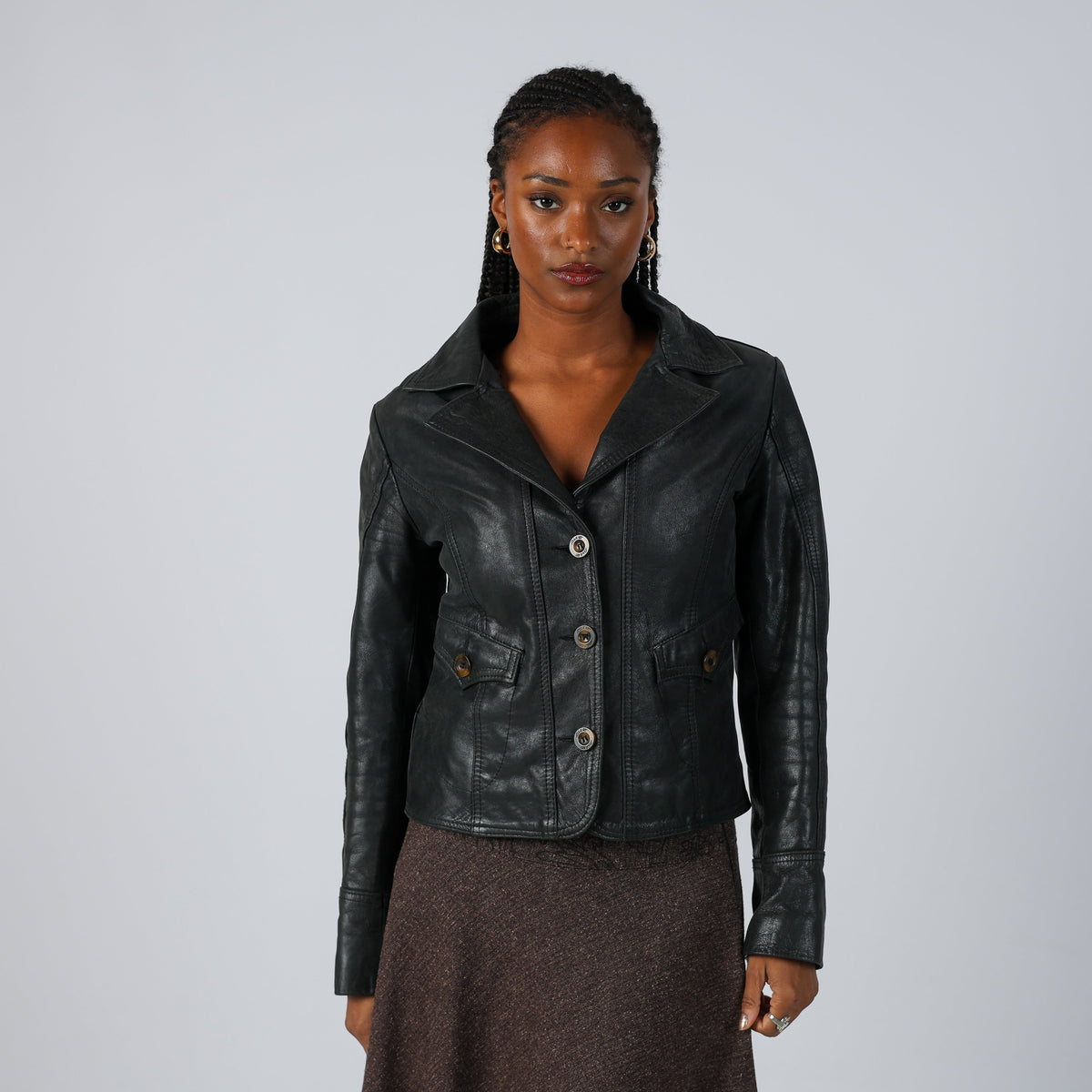 Black 90s Leather Jacket (S)