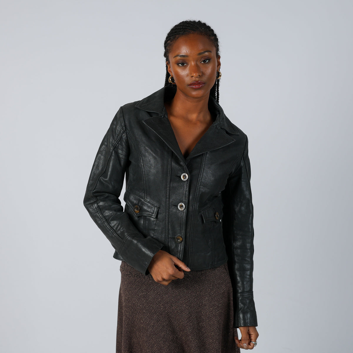 Black 90s Leather Jacket (S)