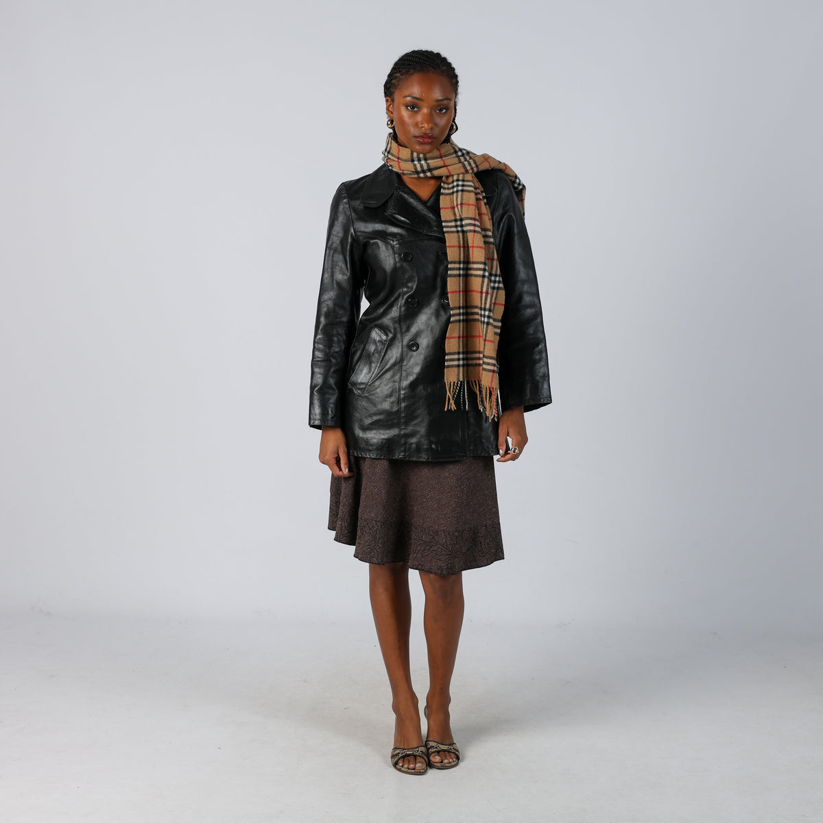 Black 90s Made in Italy Trench Coat Leather (S)