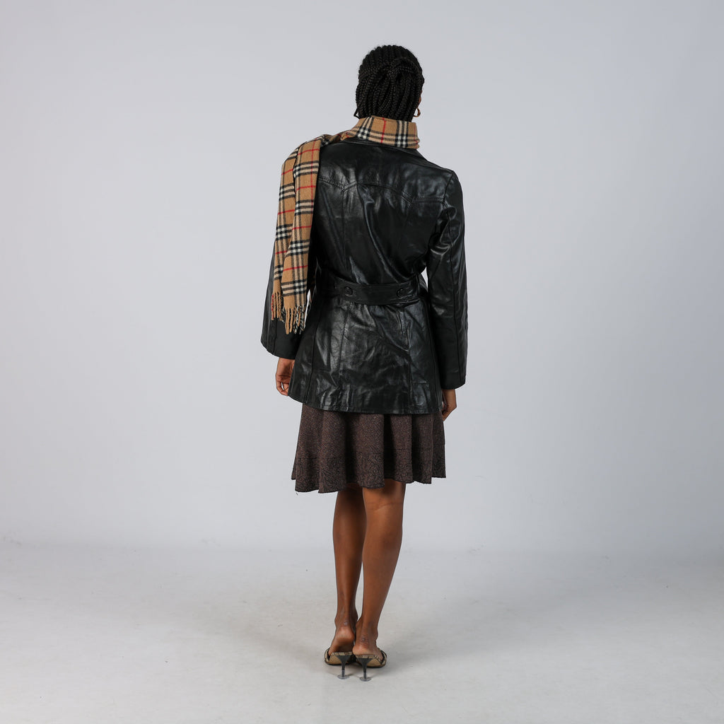 Black 90s Made in Italy Trench Coat Leather (S)