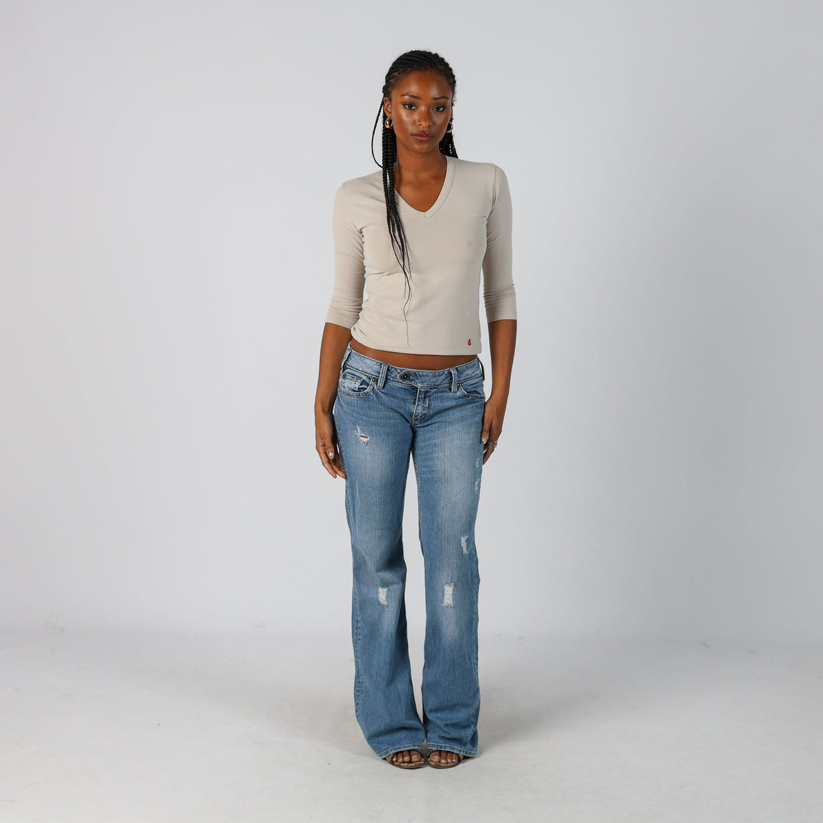 Light Blue Y2K Silver Bootcut Jeans (S)