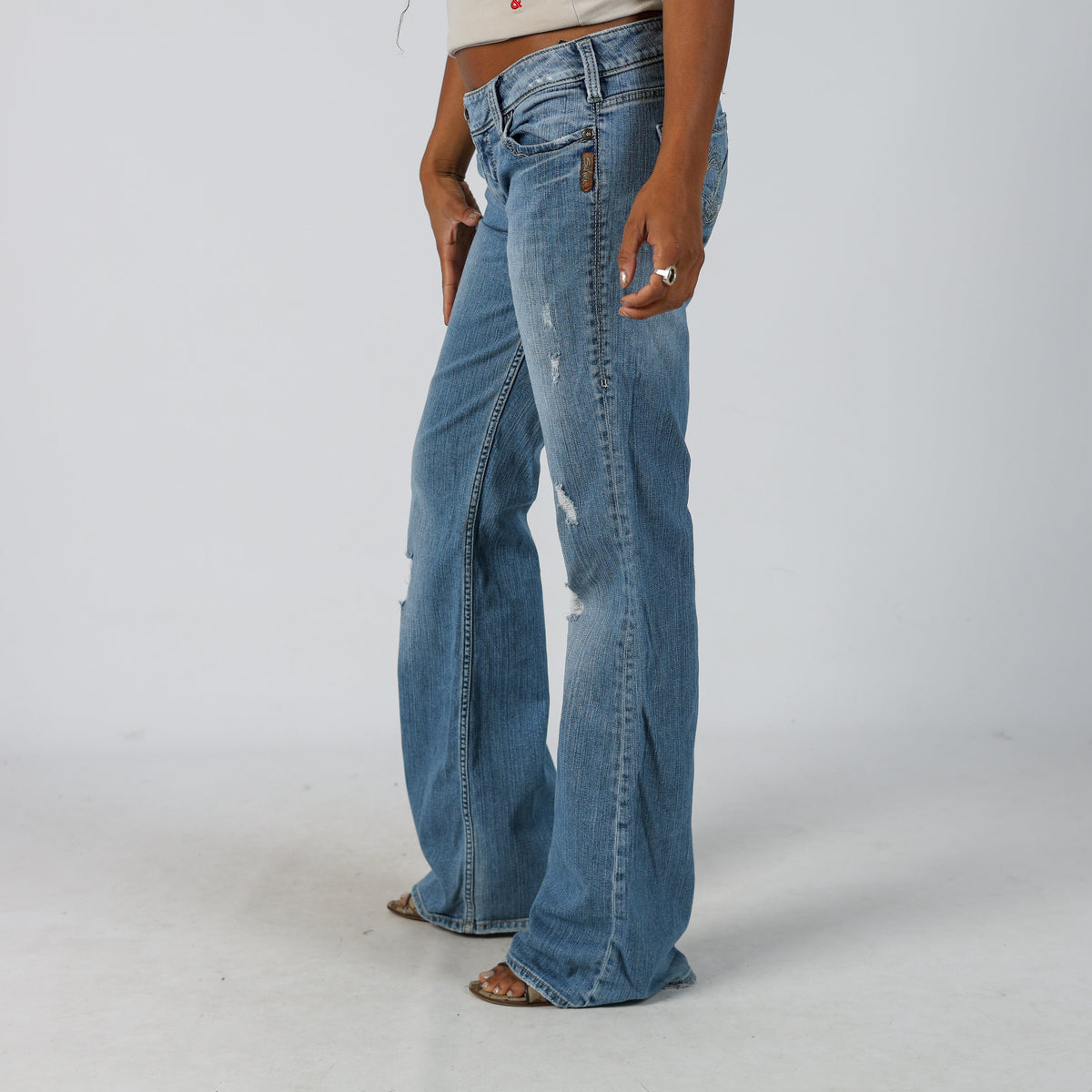 Light Blue Y2K Silver Bootcut Jeans (S)