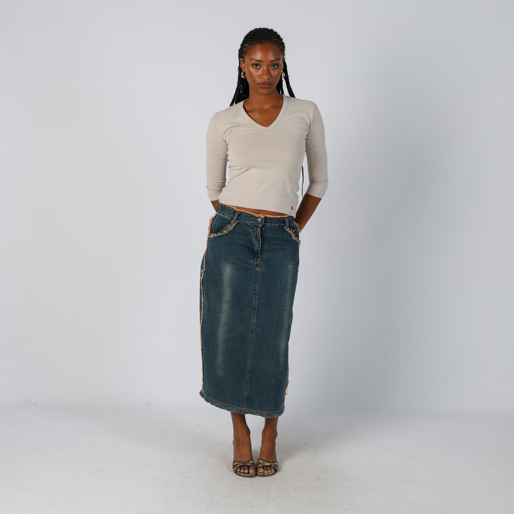 Blue Y2K Denim Midi Skirt (XS)