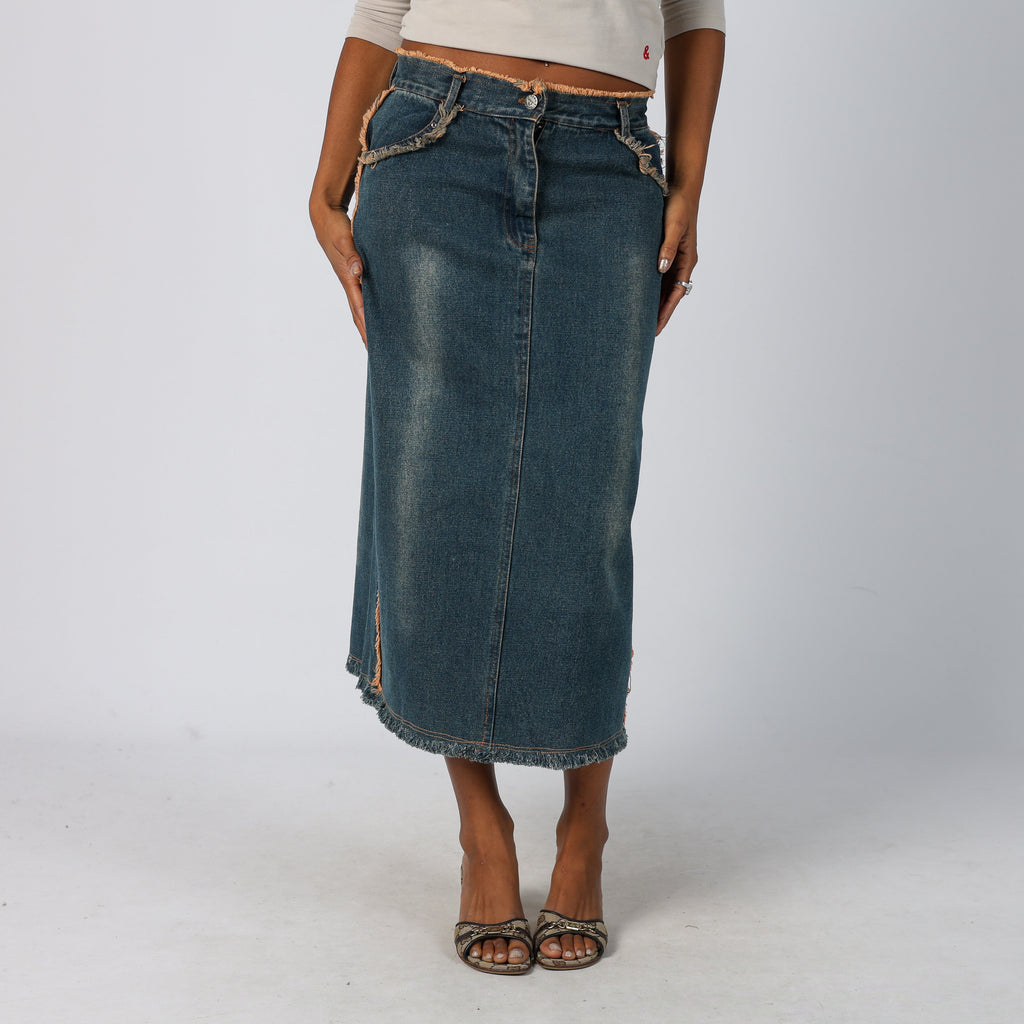 Blue Y2K Denim Midi Skirt (XS)