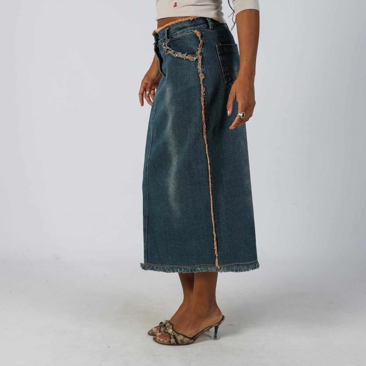 Blue Y2K Denim Midi Skirt (XS)