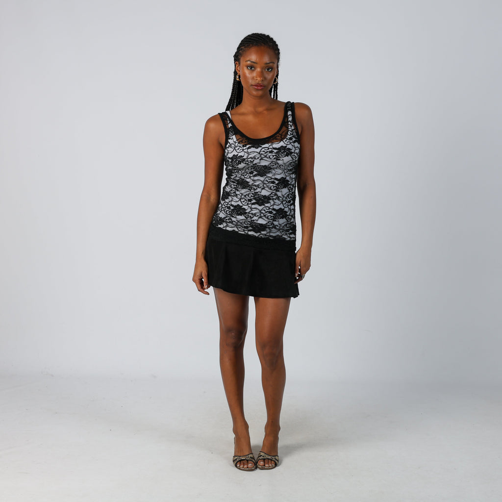 Black Y2K Please Woven Mini Skirt (XS)