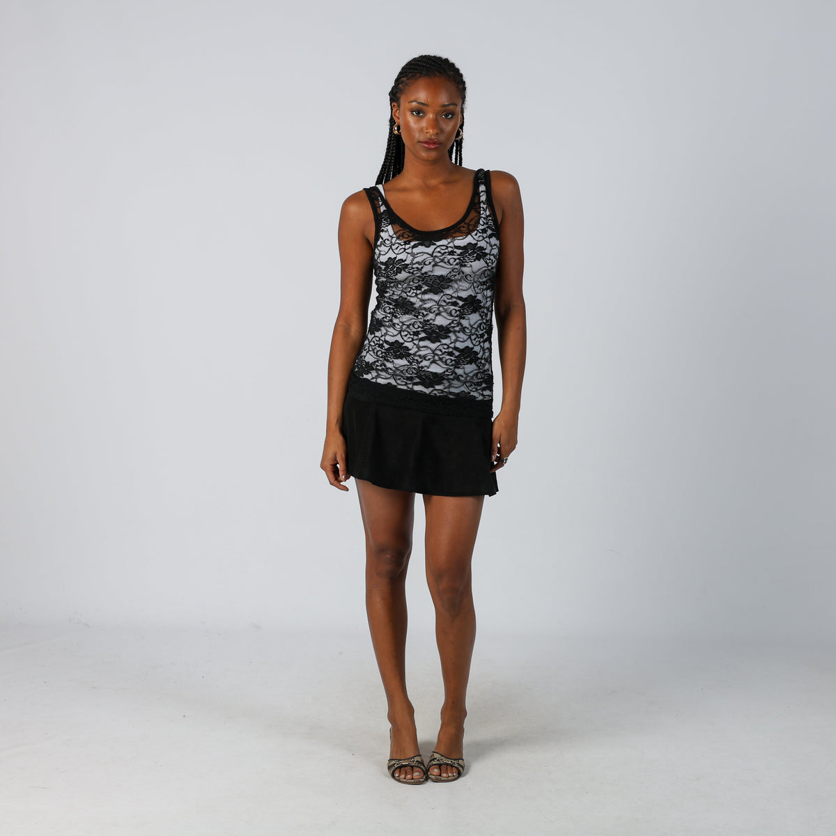 Black Y2K Please Woven Mini Skirt (XS)